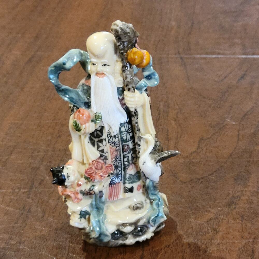 Vintage Chinese Old Wise Man with child  Figurine Hand Painted  4.75" tall